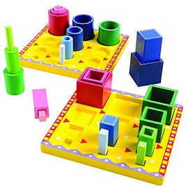 Constructive Playthings Wooden Tube Sorting Blocks to Explore Color and Size Gradation; Each Board is 8" sq. and Tallest Tube is 2 1/4" H. x 2 1/4" Diam. for Ages 3 Years and Up