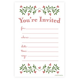 Classic Christmas Holiday Invitations - Fill In Style (20 Count) With Envelopes