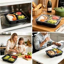 20 Contenedores para Alimentos de 40 oz, 3 Compartimentos y Tapa Hermética                                                                            