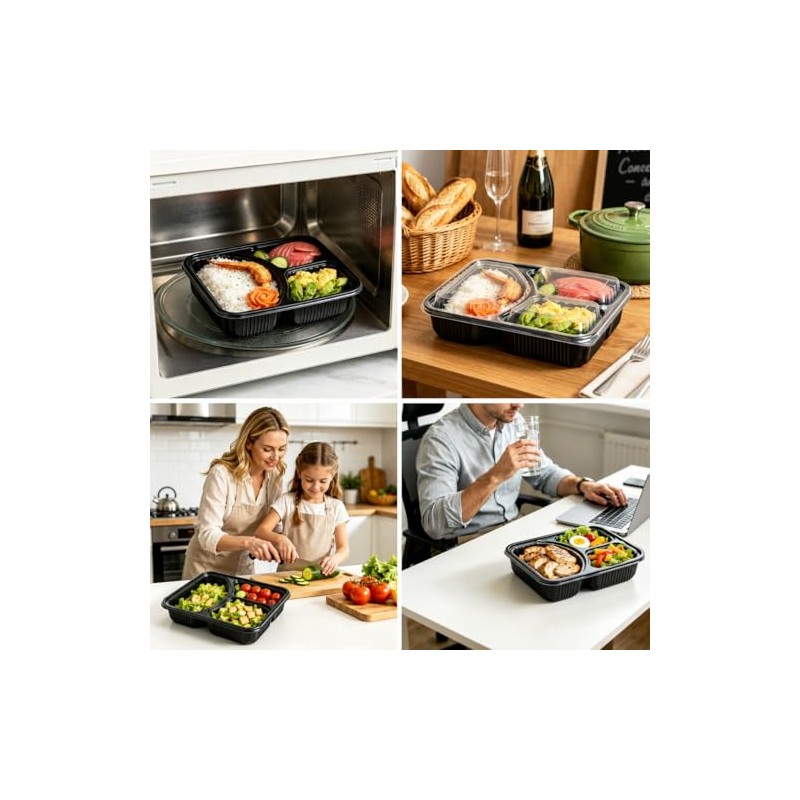 20 Contenedores para Alimentos de 40 oz, 3 Compartimentos y