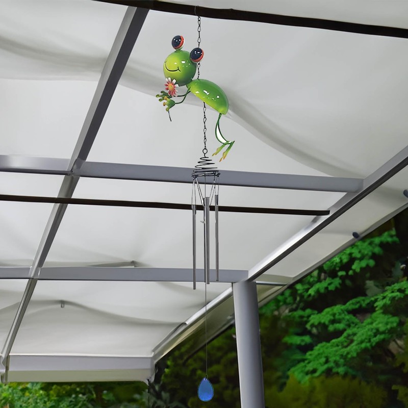 Bright Eyes Green Frog Wind Chime Hanging Decor Garden Indoor