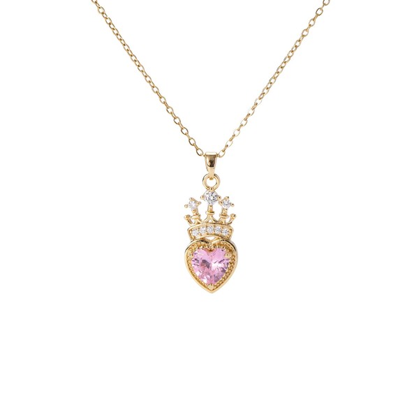 crataly Crystal Heart Crown Pendant Necklace, Gold Plated Chain, Women's
