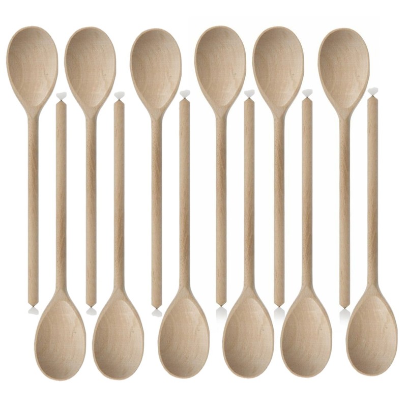 Set of 12 x 10" (250mm) Beechwood Wooden Spoon, Ideal