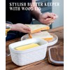 Nucookery Ceramic Butter Dish, Embossed Butter Keeper with Wood Lid
