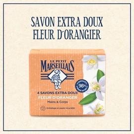 Le Pe Marseillais Extra Mild Orange Blossom Soap (4 x 100 g) - Solid Hand & Body Soap with 98% Natural Ingredients - Recyclable Paper Packaging