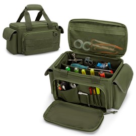 Rexmica Small Tool Bag with Anti-friction and Thick Padded Bottom, Tool Storage Organizer for Men, Tactical Bag, Range Bag, Multi-functional Work Tote for Repairman, Electrician, Carpenters (Green)