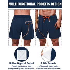 Mens Bathing Suit with Compression Liner Mens Swim Trunks 5 Inch Inseam Swim Trunks Men Swimsuit Swimming Shorts for Men Navy