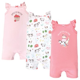 Hudson Baby Unisex Baby Cotton Rompers, Girl Farm Animals, 3-6 Months