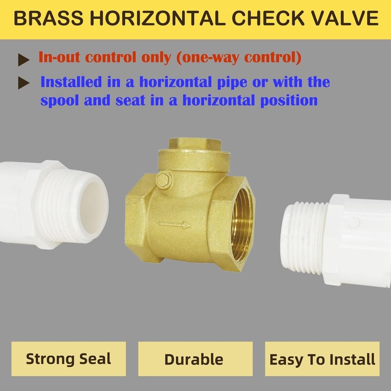 MYWERO 3"NPT Horizontal Brass Check Valve - Prevents Water Backflow,