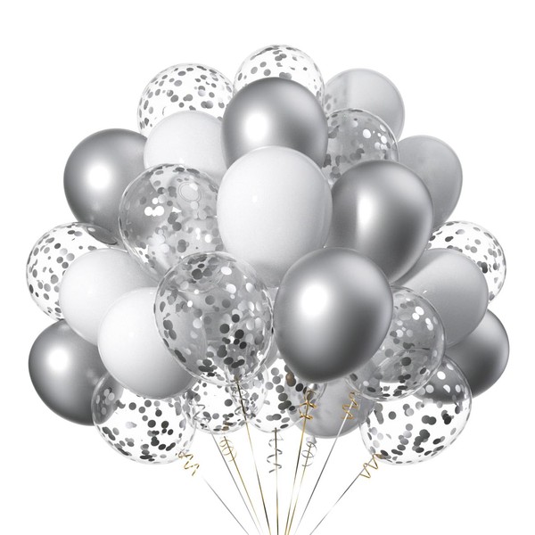 Pack of 50 12 Inch Silver White Helium Latex Air