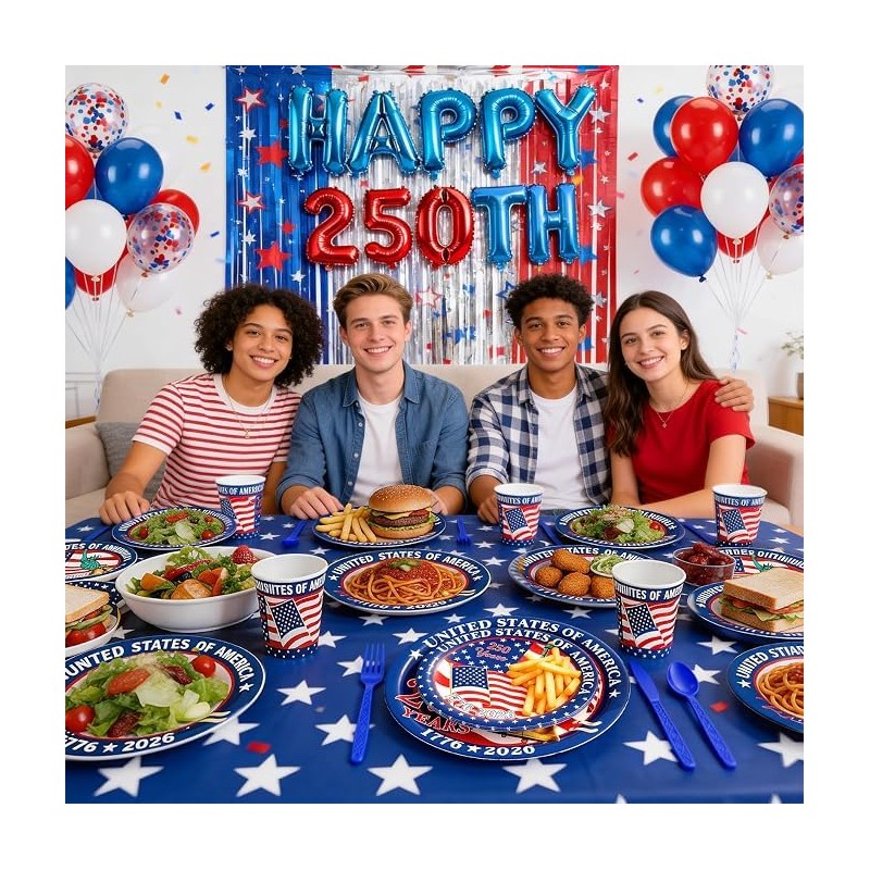 192PCS America 250 4th of July Decorations Tableware for 24