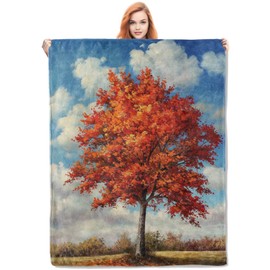 VANZEV Sweetgum Tree Blanket,Autumn Tree Flannel Throw Blankets,Soft Warm Lightweight Cozy Plush Fall Foliage Throws for Bedroom Sofa Home Decor Gifts for Women Girls 50"x60"