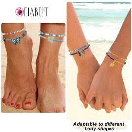 ELABEST African Beads Anklet 8pcs Boho Beaded Ankle Bracelet Elastic Bead Foot Chain Jewelry for Women
