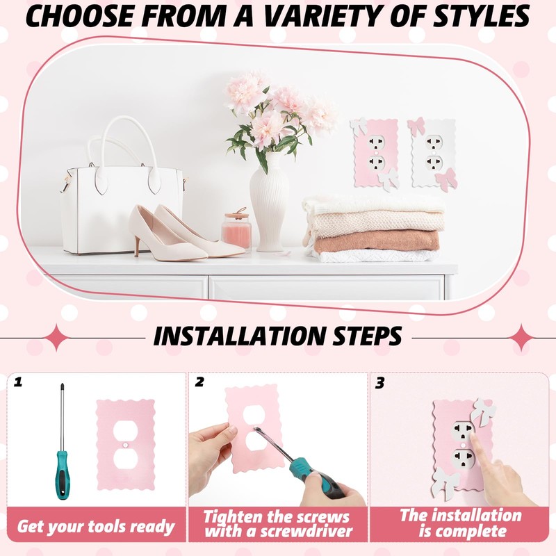 Relaxweex 2 Pcs Pink Bows Light Switch Cover Wall Plate