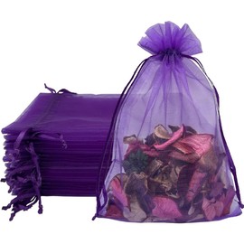Sheer Organza Bags, 50PCS 15x20cm Medium Organza Gift Bags, with Drawstring Jewelry Gift Bags, Wedding Favour Bags for Party Festival Game(Purple)