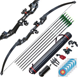 D&Q Archery 50" Takedown Bow and Arrows Set for Adults 30lb 40lb Metal Riser Right Hand Longbow Kit for Beginner to Intermediate Hunting Target(Purple, 40lb)