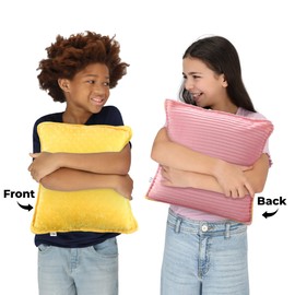 Special Supplies Vibrating Pillow Sensory Pressure Activated for Kids and Adults, 12” x 12” Plush Minky Soft Cover with Textured Therapy Stimulation Bumps, Pink and Yellow