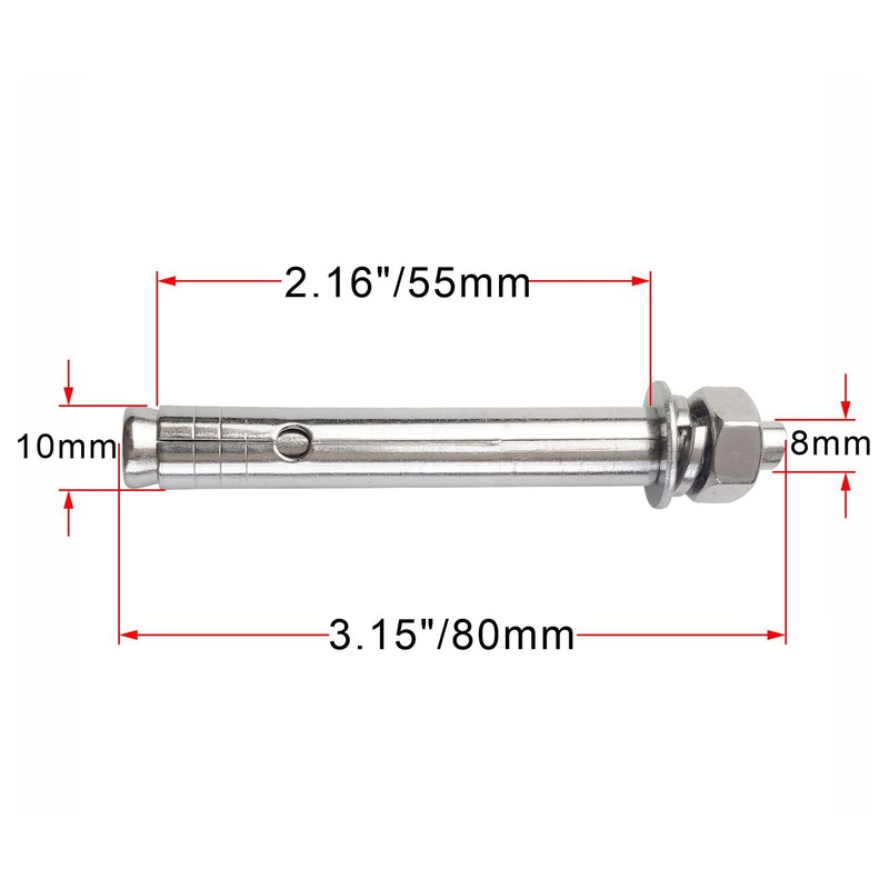 JENSWILL 10 Pack M8x80mm Expansion Bolts Anchor Bolt 304 Stainless