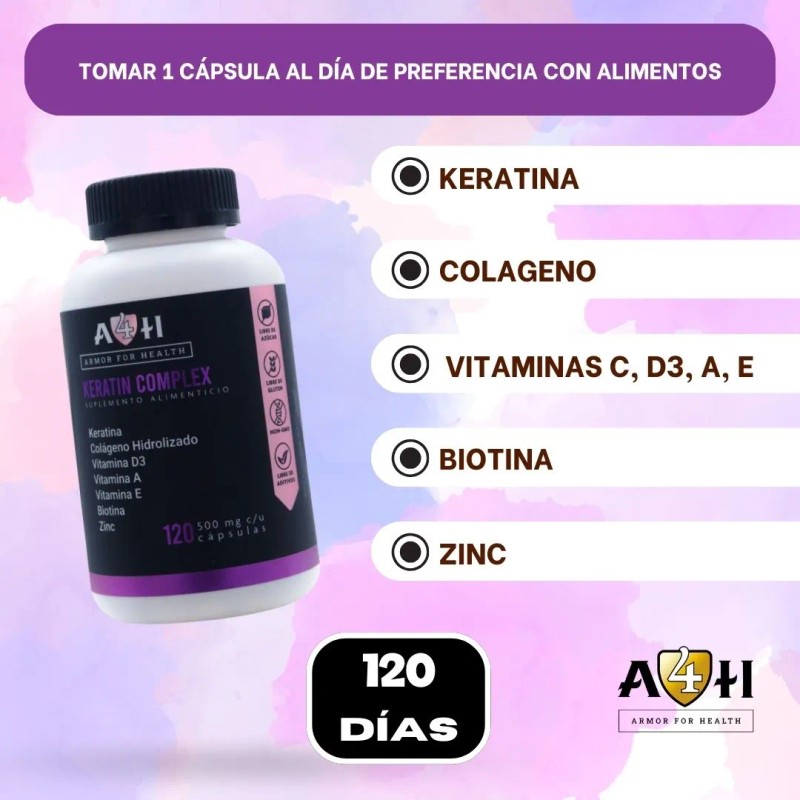 Suplemento Keratina Colageno Biotina Vitamina D3 120 Cap A4h