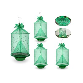 4 Pack Reusable Outdoor Fly Traps with Bait Tray