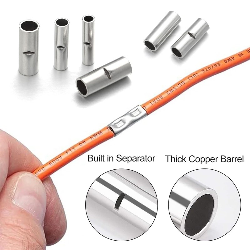 Butt Connectors, Non-Insulated Crimp Connectors, Cylindrical Butt Connectors, for Cable