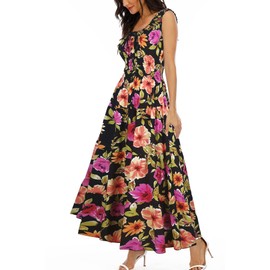 OSTOO Women's 2025 Summer Boho Floral Print Tiered Casual Flowy Long Maxi Dress(Black,M)
