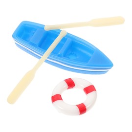 Holibanna 1 Set Decor Miniature Doll House Ornament Mini Boat with Paddle Miniature Beach Boats Miniature Life Ring Miniature Beach Figurines Miniature Boats