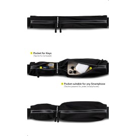 Fitgriff® Running Belt for Men & Women - Secure Jogging Pouch for Phone, Keys & Essentials - For All Cell Phones (Black, 33.5" - 47.5" Waist Size)