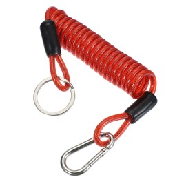 PATIKIL 4 ft Breakaway Trailer Cable, Trailer Brake Away Cable Safety Cable Straps Stainless Steel Spring Towing Coiled Wires with Clip for RV Trailer Emergency Breakaway Switch, Red
