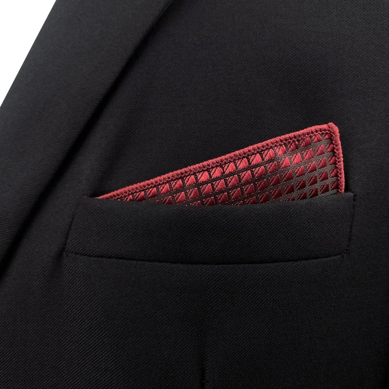 shlax&wing Men's Pocket Square Handkerchief Plaids Red Maroon Burgundy 12.6"