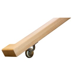 Modern Red Oak Handrail Kit with Wall Returns and Wall Mount Brackets. Rectangular 6002 Profile. Solid and Unfinished Red Oak. (Antique Brass)