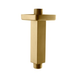 DEOLER Brushed Gold Shower Arm with Flange, Square, 4 Inch, Stainless Steel Ceiling Mount Square Shower Extender for Fixed Shower Head, Straight Rainfall Shower Head Arm Extension