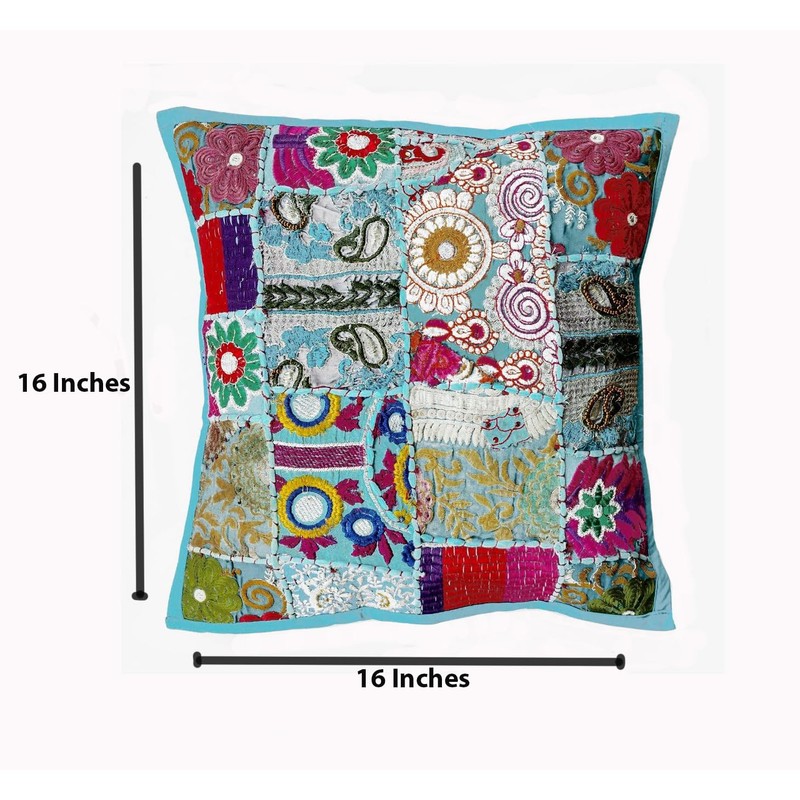 Rastogi Handicrafts Handmade Patchwork Cushion Pillow, Sari Patch Throw Pillow
