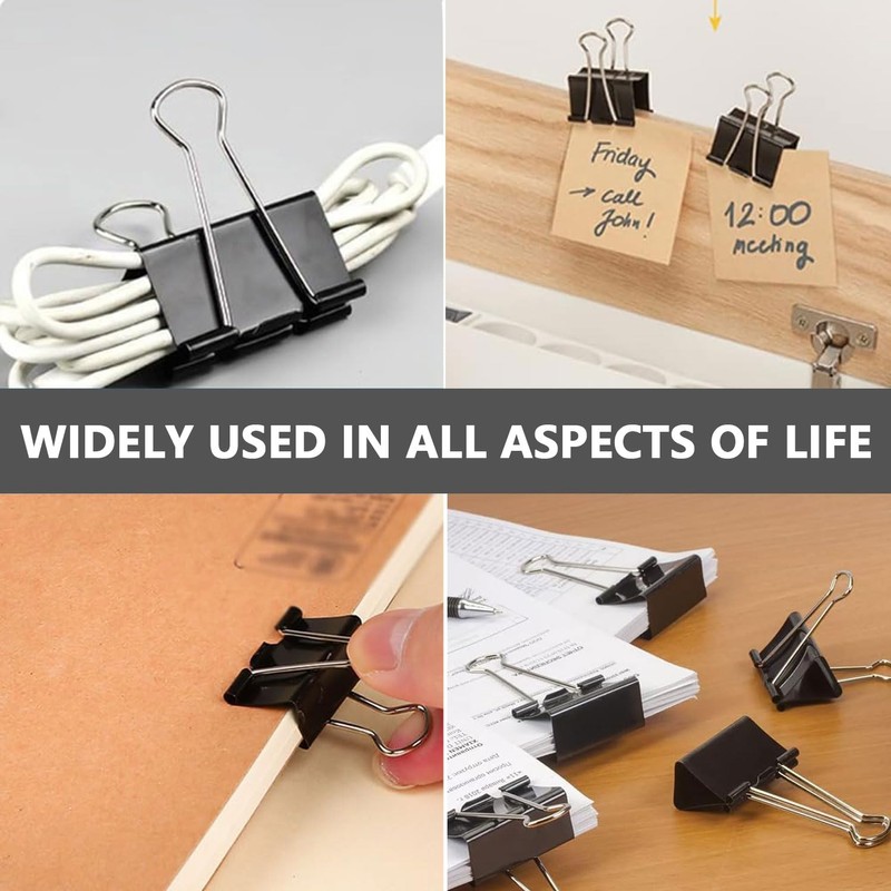 10PCS Binder Clips Black Metal Foldback Clamps Document Paper 51mm