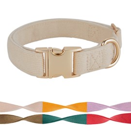 Petiry Soft Dog Collar with Safety Metal Buckle Adjustable Durable Comfort Velvet Corduroy Dog Collars for Large Dogs Neck 40-66cm Beige