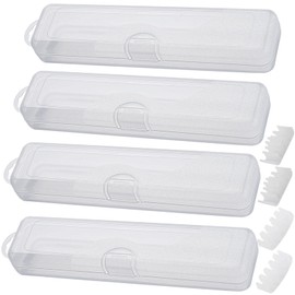 Fortunemee 4 pcs Travel Size Tongue Scraper Case Holder, Portable Clear Tongue Cleaner Container, Plastic Transparent Toothbrush Carrying Box for Tongue Scraper, Toothbrush, Small Drinking Straw