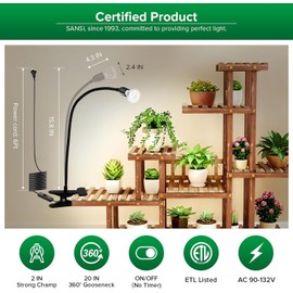 SANSI LED Grow Lights for Indoor Plants, Lifetime Free Bulb Replacement 150W Full Spectrum Gooseneck Clip Plant Light with Optical Lens for High PPFD Growing Power, Grow Lamp