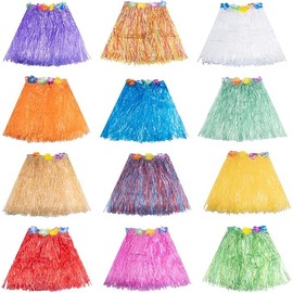 TESIN Grass Skirt Hawaiian Luau Hula Skirts Party Decorations Favors Supplies Grass Skirts for Adult Elastic Hibiscus Flowers Tropical Skirt, Party, Birthday, Celebration 40CM, 12Pack