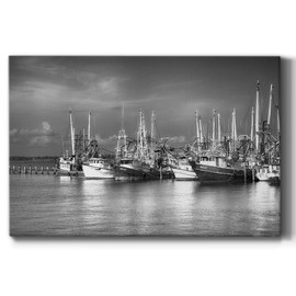 Renditions Gallery Vintage Wall Art Paintings & Prints Docked Shrimp Boats Canvas Artwork for Bedroom Dining Living Room Office Home Kitchen Wall Decor - 32"X48"