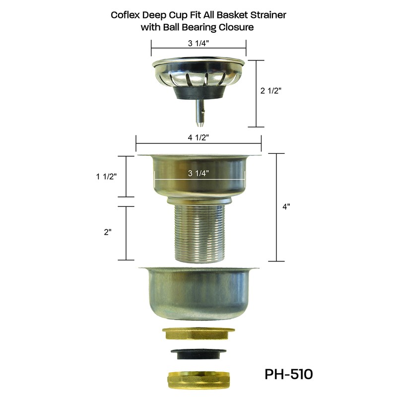 Coflex Kitchen Sink Drain Strainer, Deep Cup Basket with Easy-Press