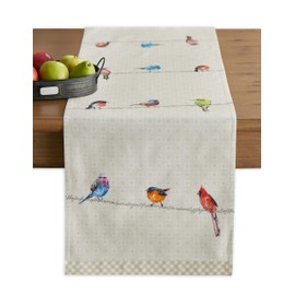 Maison d' Hermine Table Runner 100% Cotton 37cm x 230cm Decorative Washable Tablerunner Easter Tablerunners for Dining, holidays, Buffet Parties & Wedding Use, Birdies On Wire - Spring/Summer