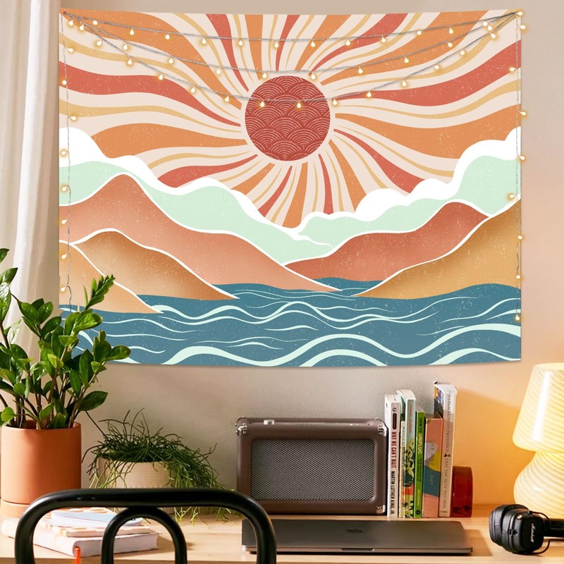 Lunerfex Boho Sun Tapestry Sunset Wall Tapestry, Mountain Tapestries for