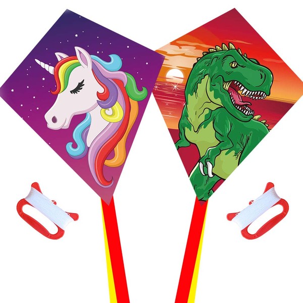 Diamond Kite 2 Pack, Dinasour + Unicorn Eddy Kite, Single