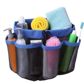 INTSUPERMAI Mesh Shower Caddy Portable Blue Color with 8 Pockets Quick Dry Shower Bag Portable Toiletry Tote for Bathroom Camping Swimming Gym Travel Hanging Toiletry Organizer Mesh Beach Pool Bag