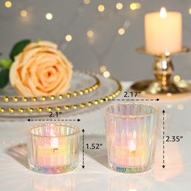 SUPMIND 24 Pcs Ribbed Iridescent Votive Candle Holders - Glass TeaLight Candle Holders for Weddings, Baby Showers, Home Décor, Party Centerpieces, and Table Decorations