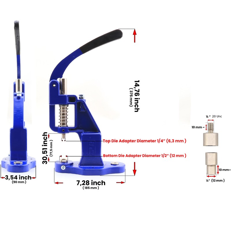 Manual Hand Press Machine for Setting Rivets, Grommets, Snaps, Buttons