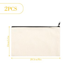GLADFRESIT 2 Pcs Canvas Pencil Cases Blank DIY Craft Pencil Pouch Canvas Makeup Bag Coin Bag Cosmetics School Stationary Supplies Makeup Cosmetics(White)