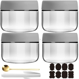 CNKHDZ 4 x White 300 ml Small Jars with Lid Overnight Oatmeal Prep Salad Food Grain Snack Container Pudding Yoghurt Storage Lockable Jars