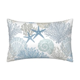 1 Pack Satin Pillowcase for Hair and Skin Marine Sea Shells and Coral Imitation Silk Pillowcase with Hidden Zipper Soft Smooth Cooling Pillow Cover Standard Size for Bedroom Sofa 20”x26”