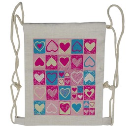 Ambesonne Colorful Drawstring Backpack, Hearts in Square Shape, Sackpack Bag